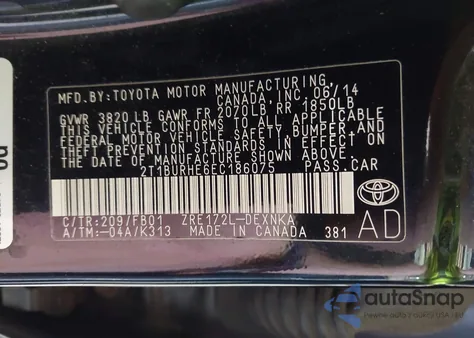 2014 Toyota Corolla Le z USA, uszkodzony, nr VIN 2T1BURHE6EC186075